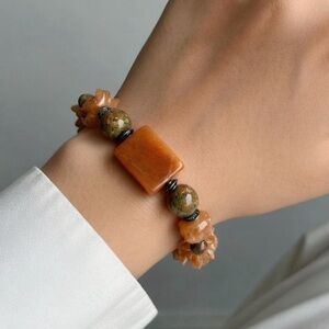 Orange Aventurine and Unakite Stretch Bracelet, 6”